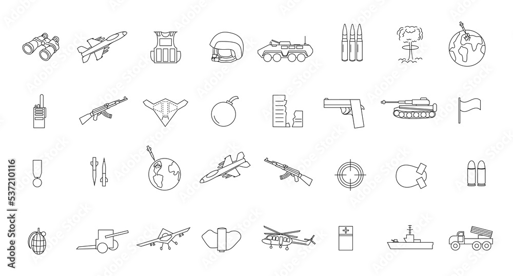 Army and military icons.War icons universal set for web and mobile.Thin Line Style stock vector.