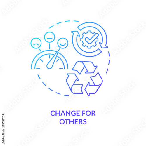 Change for others blue gradient concept icon. Brand longevity improving. Customer need knowing abstract idea thin line illustration. Isolated outline drawing. Myriad Pro-Bold font used