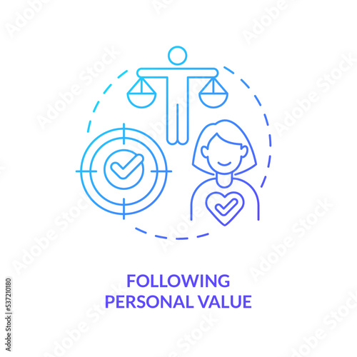 Following personal values blue gradient concept icon. Business strategy. Customer need knowing abstract idea thin line illustration. Isolated outline drawing. Myriad Pro-Bold font used