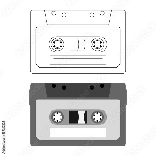Cassette tape vector illustration. Flat style and line icon music related drawing