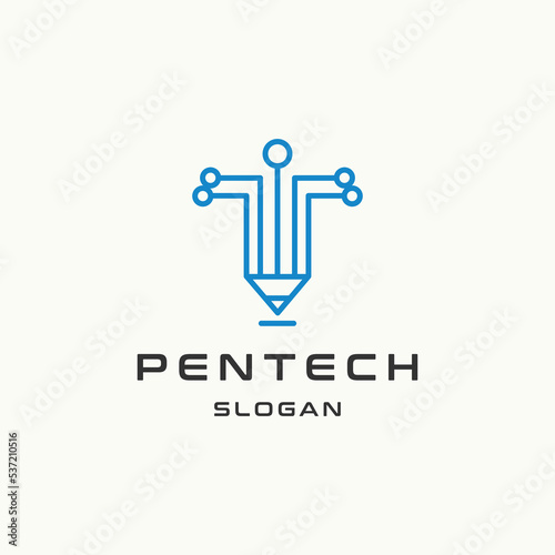 Pen tech logo icon design template 