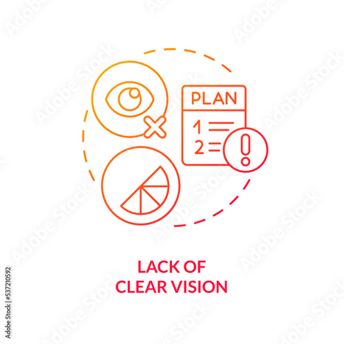 Lack of clear vision red gradient concept icon. Poor campaign planning. Brand longevity challenge abstract idea thin line illustration. Isolated outline drawing. Myriad Pro-Bold font used