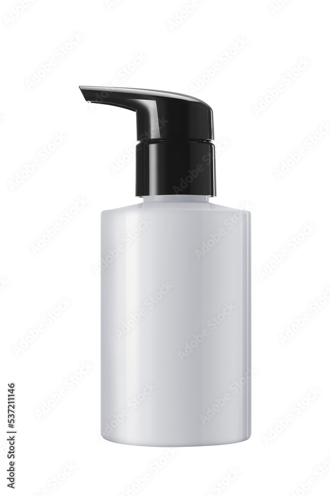 White glossy plastic  bottle with pump dropper for medicine or cosmetic isolated on white background