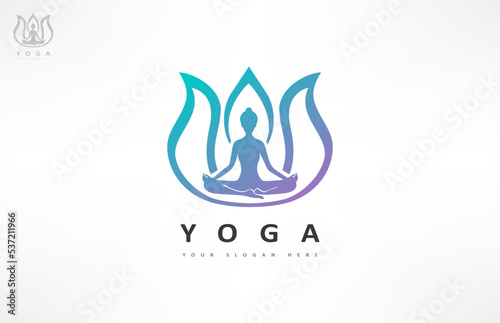 Woman in lotus logo. Yoga design.