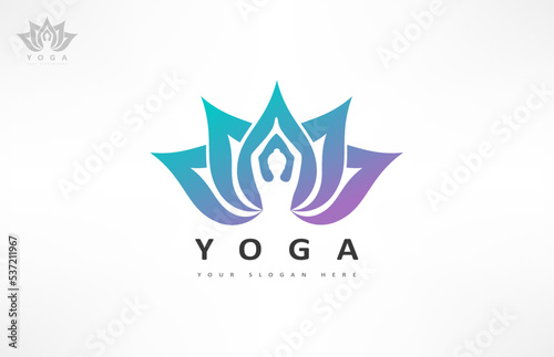 Woman in lotus logo. Yoga design.