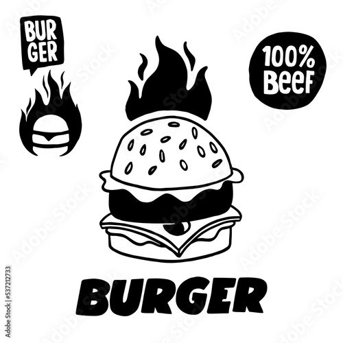 Hand drawn burger vector doodle. Hamburger sketch illustration for print  web and infographics.