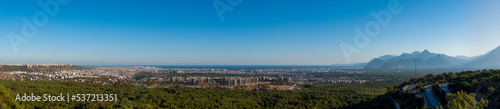 Panorama of the whole city of Antalya, Turkey. Sea and mountain view, super resolution.