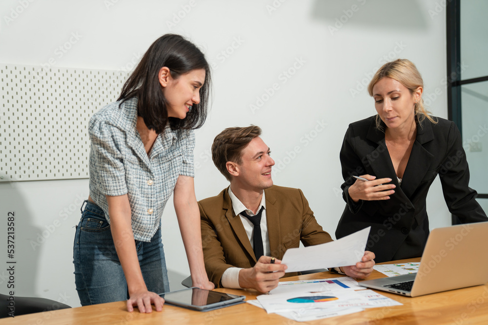 Group of professional business people are working and brainstorming discussed about work in conference room in the creative office.