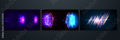 Modern abstract high-speed technology movement. Dynamic motion light trails with motion blur effect on dark background. Futuristic, technology pattern for banner or poster design.