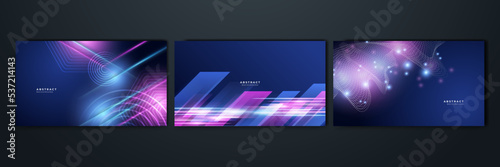 Modern abstract high-speed light effect. Technology futuristic dynamic motion on blue background with copy space. Movement pattern for banner or poster design background concept.