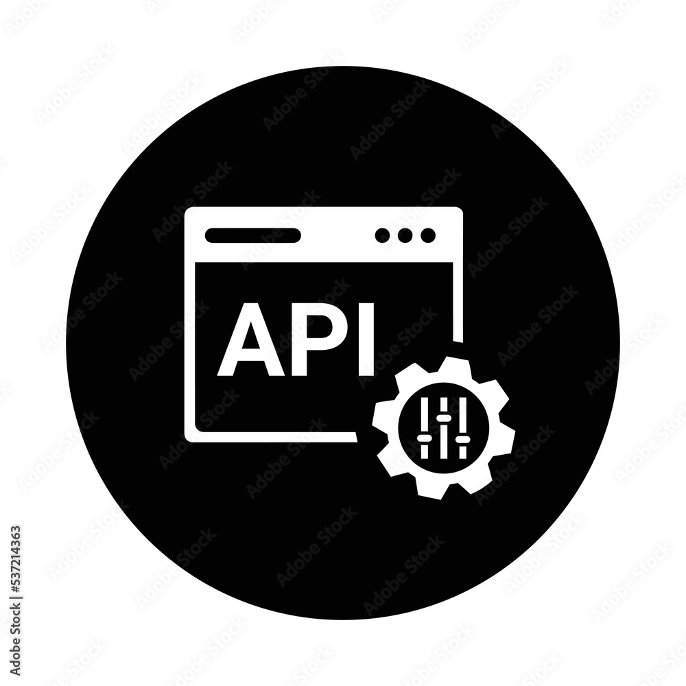 Api, application, web, development icon. Black vector design. Api, application, web, development icon. Black vector design.