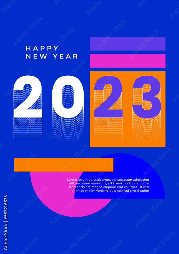 Happy new 2023 year Elegant colourful text with flat design. Minimal text template Happy new 2023 year Elegant colourful text with flat design. Minimal text template