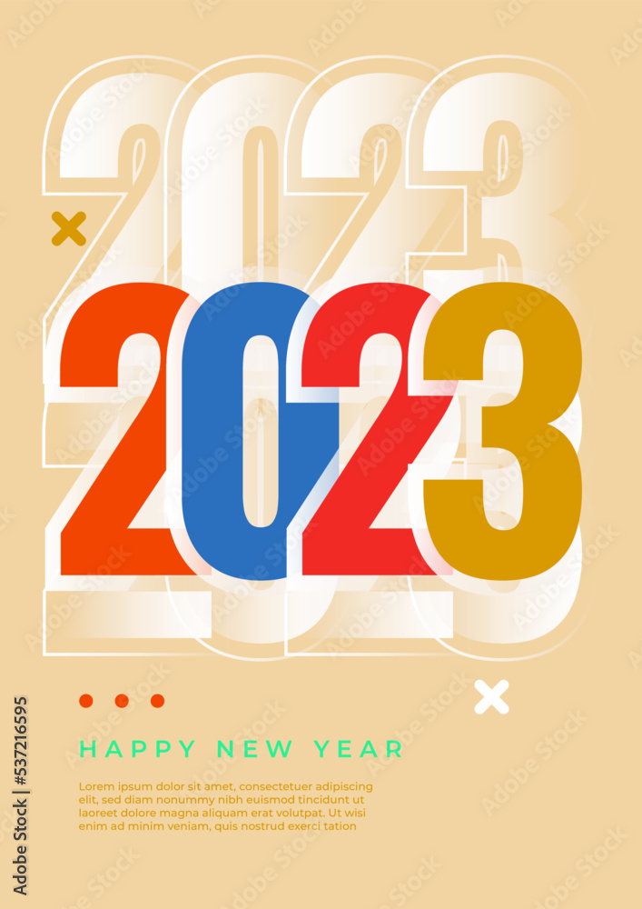 Fototapeta premium Creative concept of 2023 Happy New Year poster. Design templates with typography logo 2023 for celebration and season decoration. Minimalistic trendy backgrounds for branding, banner, cover, card