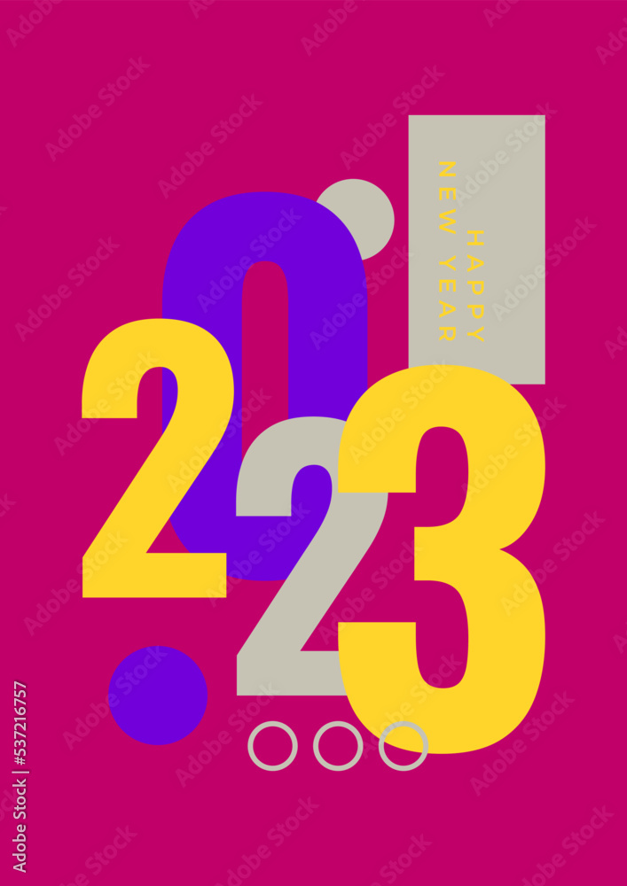Creative concept of 2023 Happy New Year poster. Design templates with typography logo 2023 for celebration and season decoration. Minimalistic trendy backgrounds for branding, banner, cover, card Creative concept of 2023 Happy New Year poster. Design templates with typography logo 2023 for celebration and season decoration. Minimalistic trendy backgrounds for branding, banner, cover, card