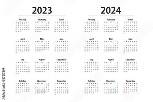 Calendar 2023  2024. The week starts on Sunday. Corporate design planner template.