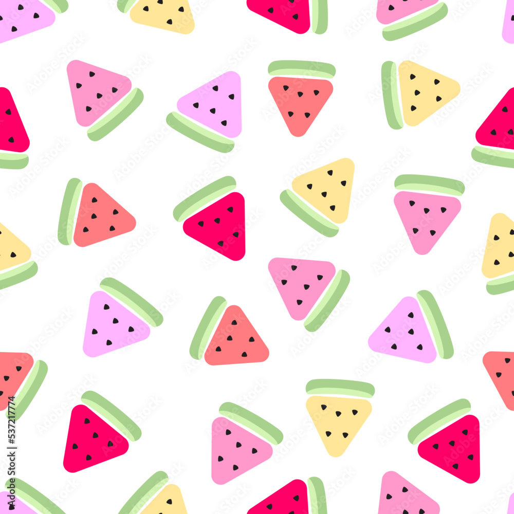 Colorful watermelon seamless pattern. Fresh slices of watermelon fruit Colorful watermelon seamless pattern. Fresh slices of watermelon fruit