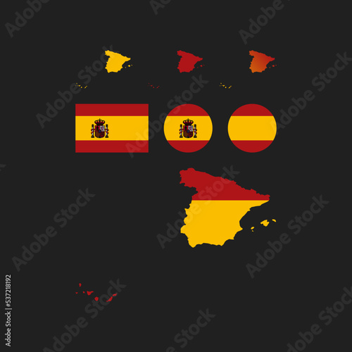 Spain flag, emblem and map national elements collection.... photo