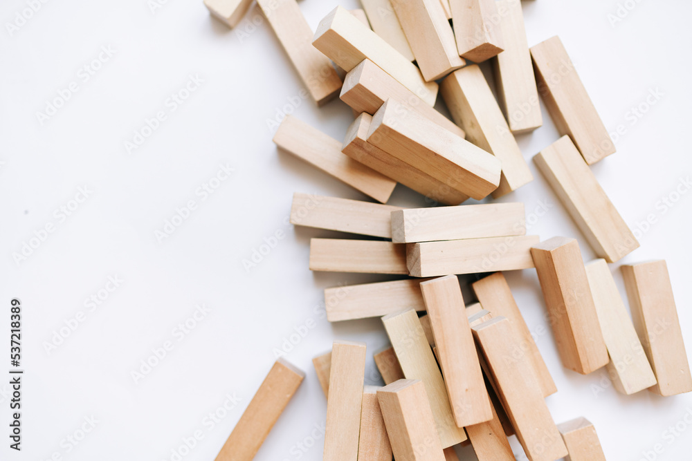 Pile of small wooden blocks for Jenga table game Pile of small wooden blocks for Jenga table game