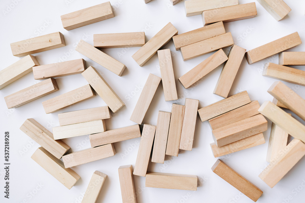 Pile of small wooden blocks for Jenga table game Pile of small wooden blocks for Jenga table game