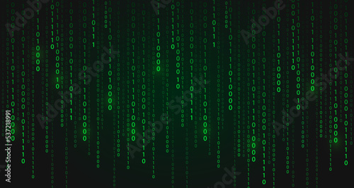 Matrix style. Binary code. Programming code. Falling numbers. Vector illustration