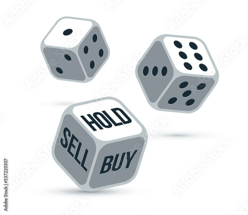 Sell or buy or hold stock market finance concept rolling dices vector illustration.