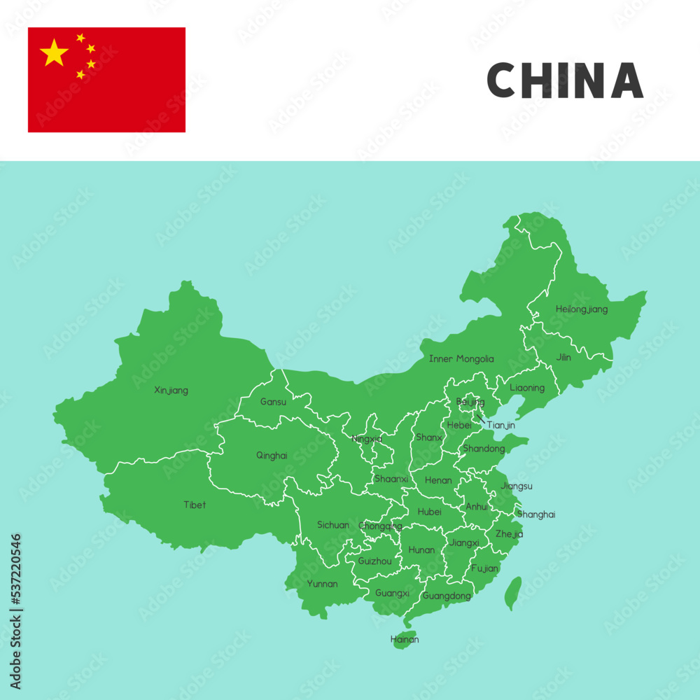 Fototapeta premium province name in China map and flag vector