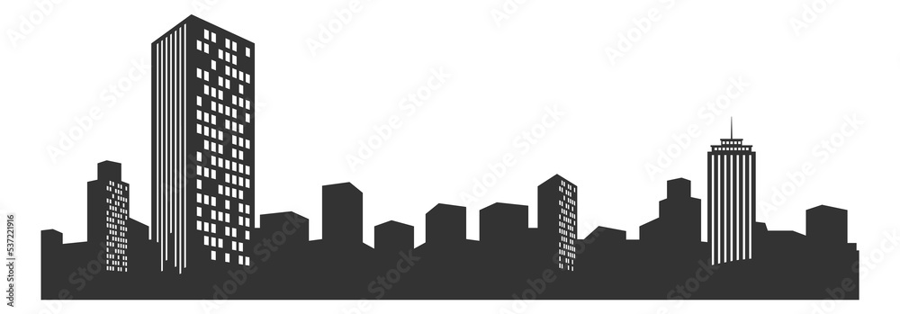 City skyline. Black cityscape silhouette with high bulduings