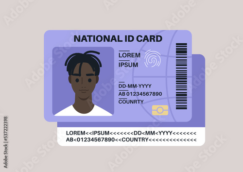 A national ID card template, a young male African citizen