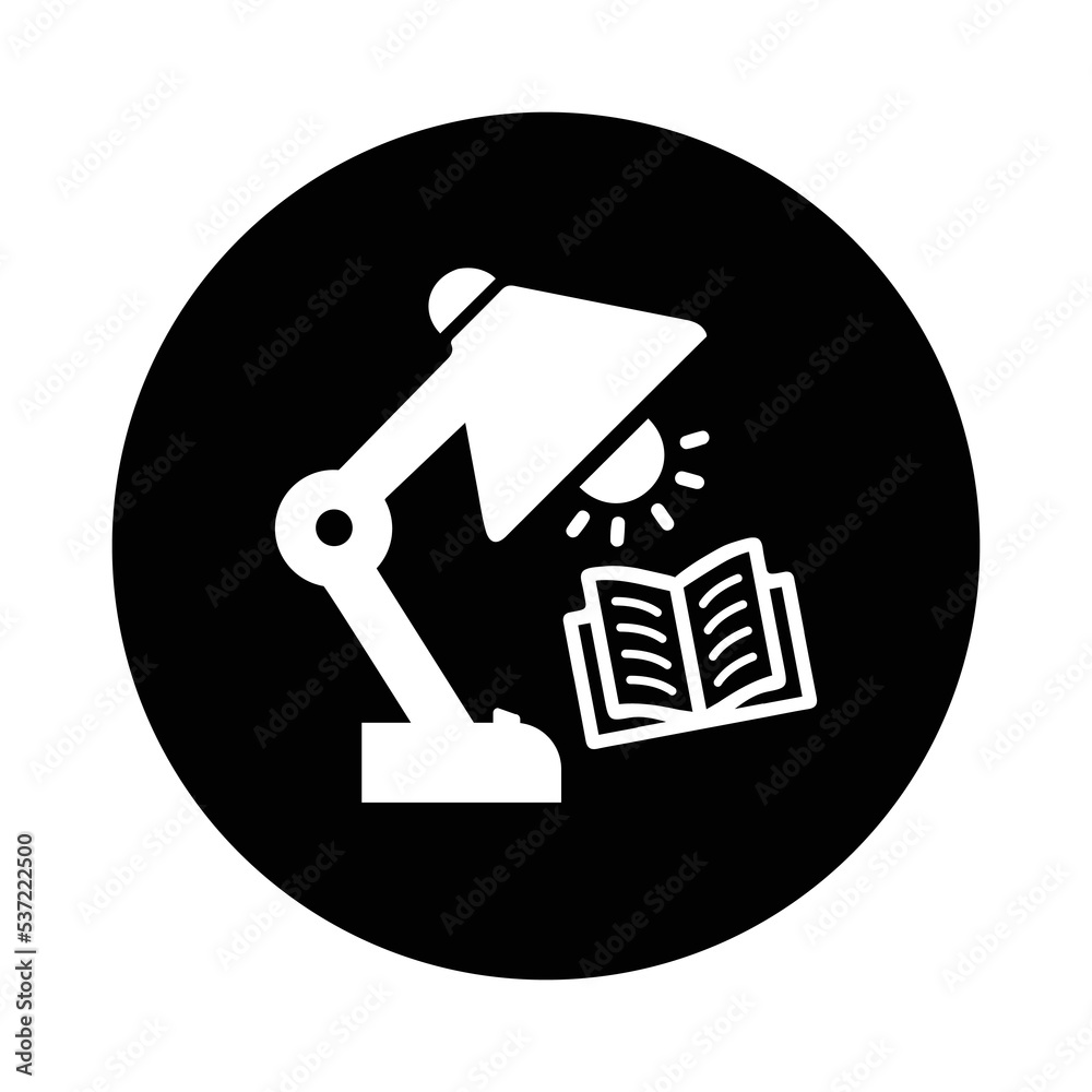 Desk, table, lamp, open book, read icon. Black vector sketch. Desk, table, lamp, open book, read icon. Black vector sketch.