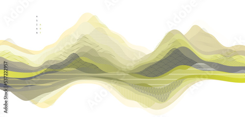 Nature art oriental Japanese style vector abstract background, mountains terrain landscape, scenic abstraction.