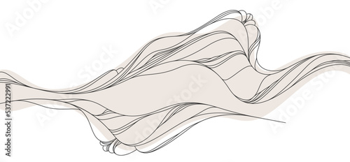 Abstract landscape illustration in oriental Asian style, minimal and simple japaneese background with smooth lines runny like water or hills shapes.