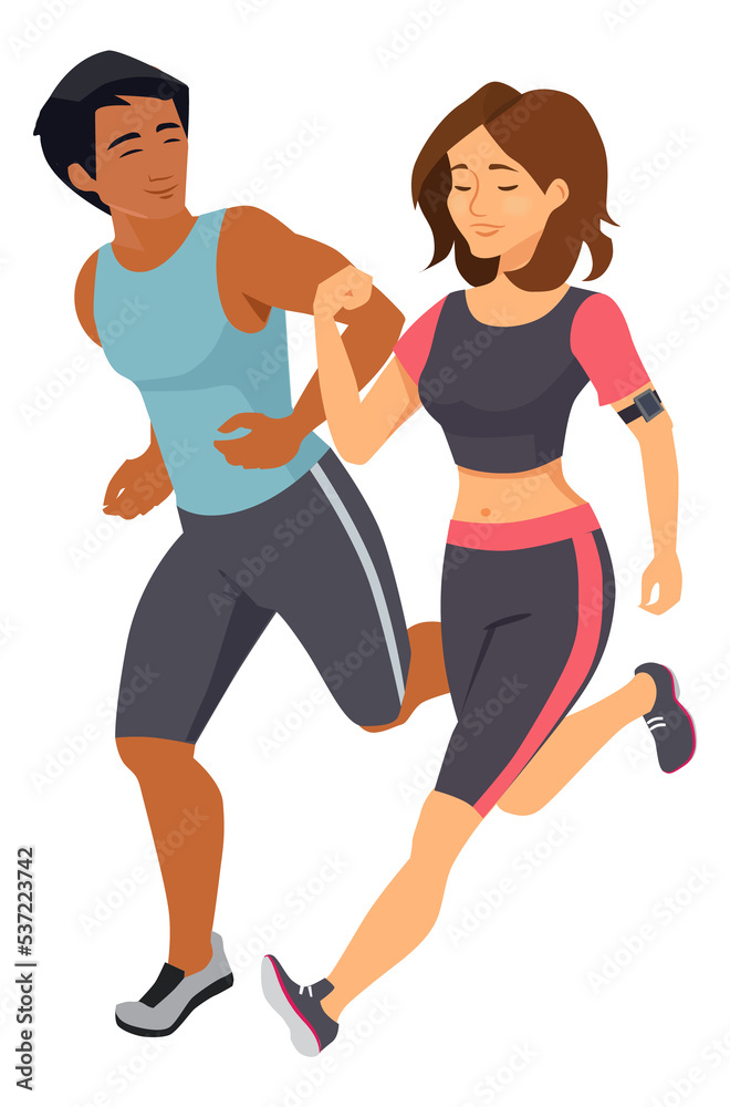 Man and woman jogging. Running race. Sport training Man and woman jogging. Running race. Sport training