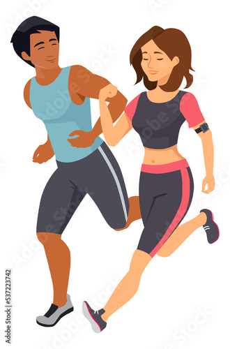Man and woman jogging. Running race. Sport training