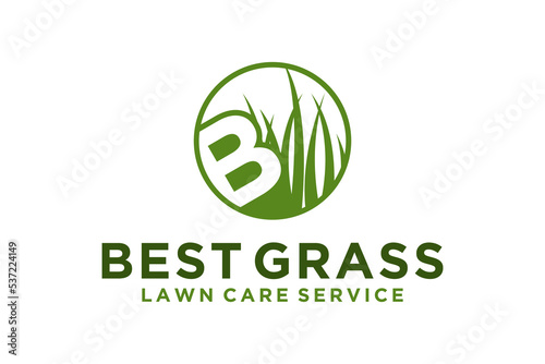 Grass lawn care logo design nature green plant environment garden maintenance service