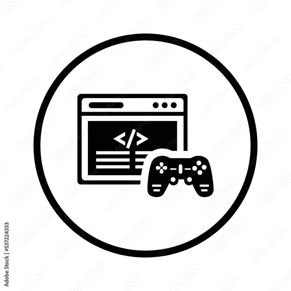Game, development icon. Black vector sketch. Game, development icon. Black vector sketch.