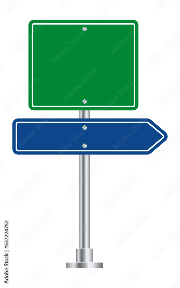 Highway green direction sign. Blank road arrow blue board Highway green direction sign. Blank road arrow blue board