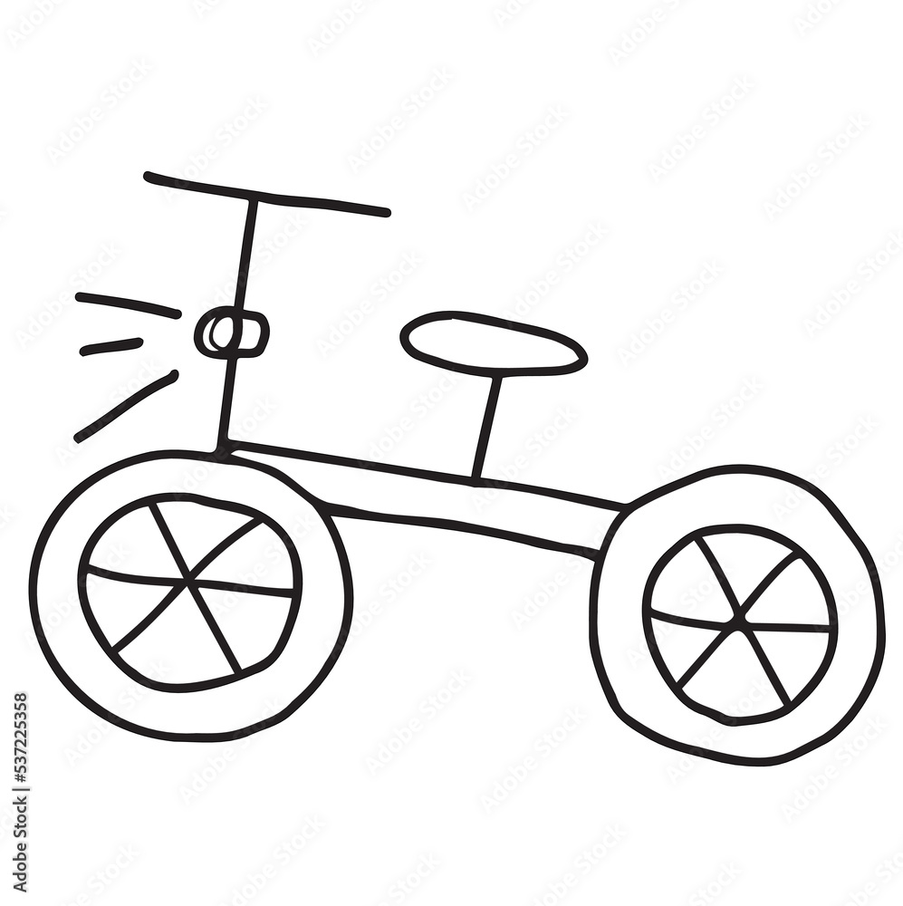 ライトを点けた自転車の線画イラスト