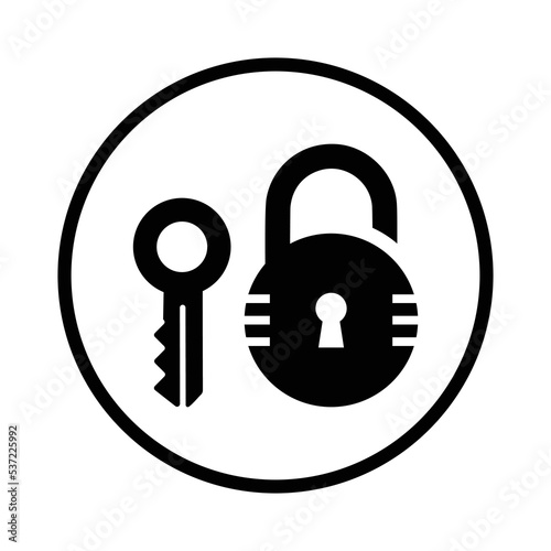 Key, lock, password icon. Black vector sketch.