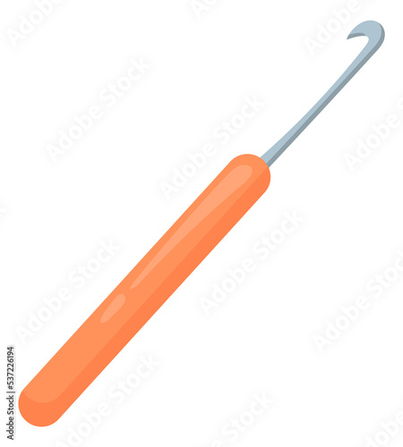 Crochet hook icon. Hand crafting tool in cartoon style