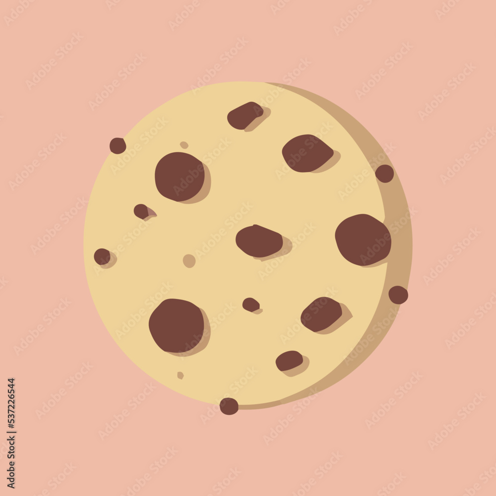 Fototapeta premium Isolated cookie vector illustration. Logo of sweet chocolate biscuit. Desert cake pastry. Baked cookie dough with chocolate chips. Delicious yummy treat. Flat modern logo. Baked tasty food snack