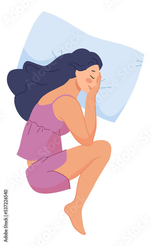 Woman sleeping in fetal position. Safe and comfort relaxation