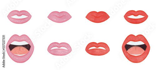 Cute mouth and lips illustration set