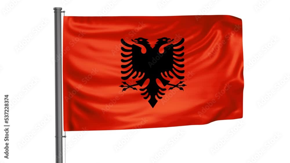 Albania flag waving in the wind looped video, with alpha mask Albania flag waving in the wind looped video, with alpha mask