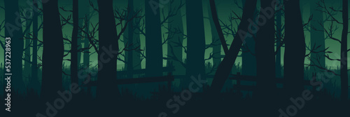 spooky forest landscape flat design vector illustration good for wallpaper, background, backdrop, banner, web, october, halloween and design template
