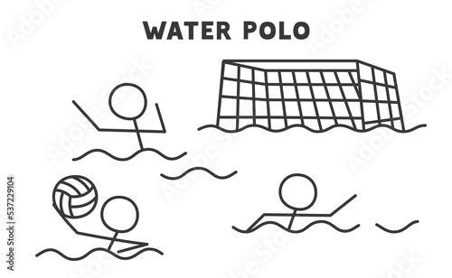 water polo kawaii doodle flat cartoon vector illustration