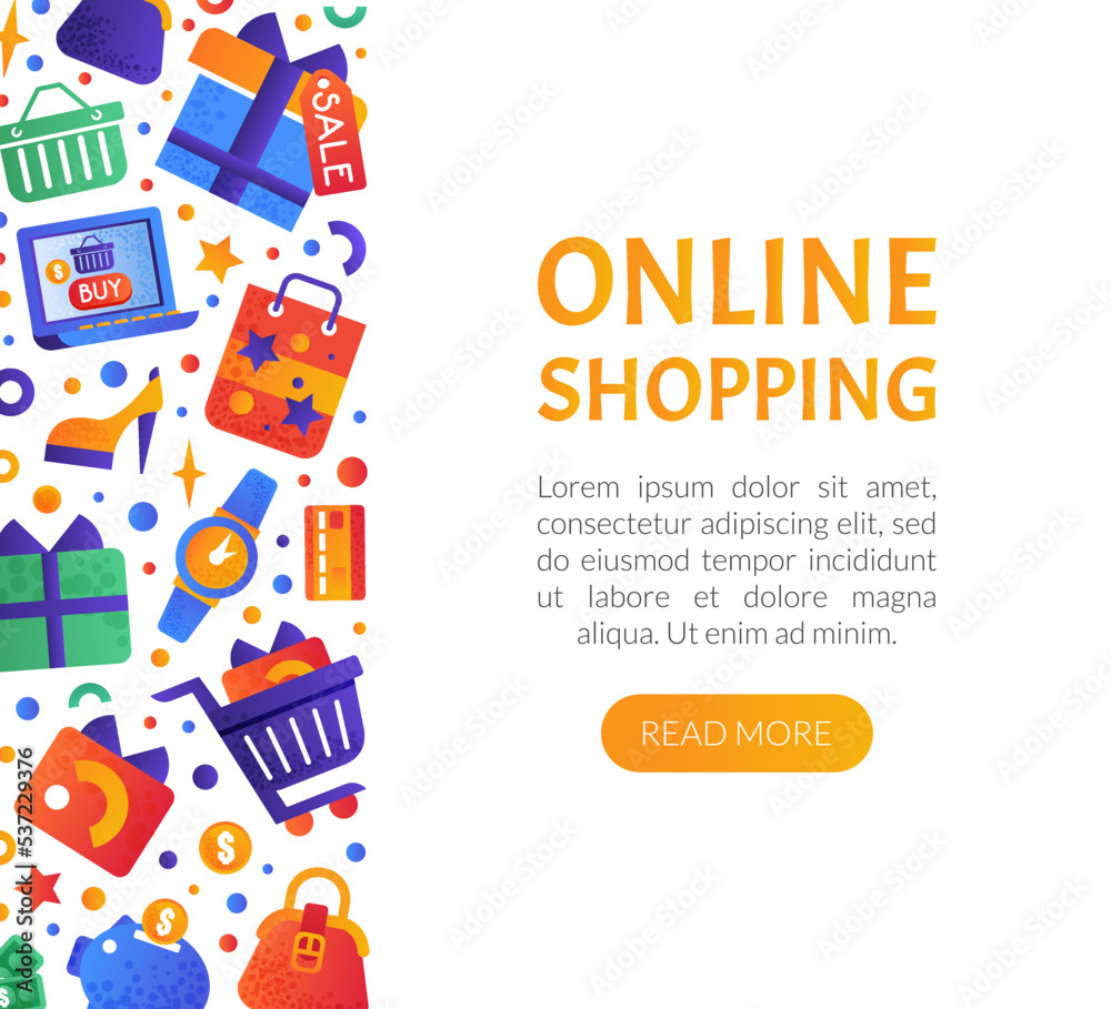 Sale and Shopping Banner Design with Flat and Colorful Icon Vector Template