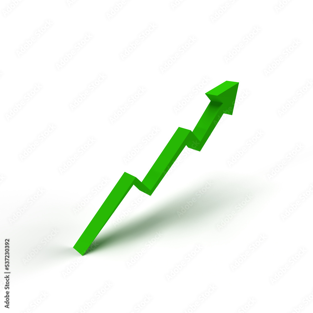 Stock market green arrow up isolated background 3d rendering illustration. Stock market green arrow up isolated background 3d rendering illustration.