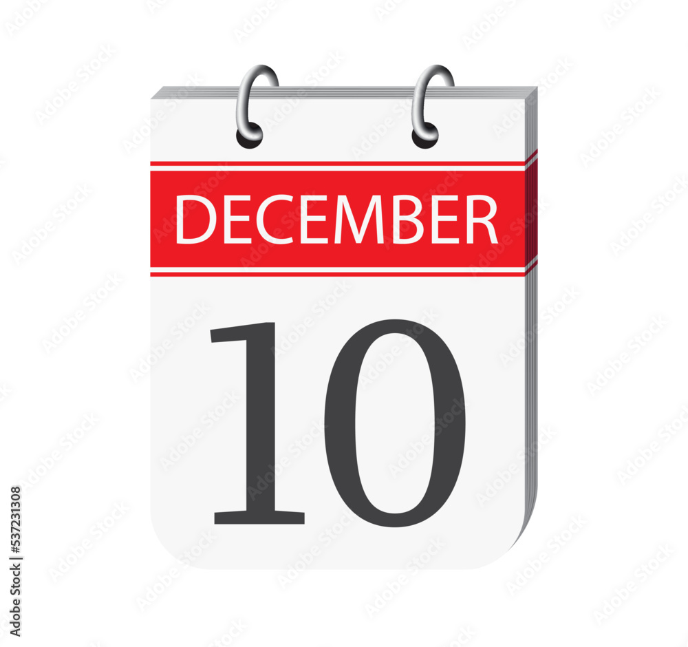 10 december calendar page. 3d one day calendar date appointment, event reminder illustration. 10 december calendar page. 3d one day calendar date appointment, event reminder illustration.