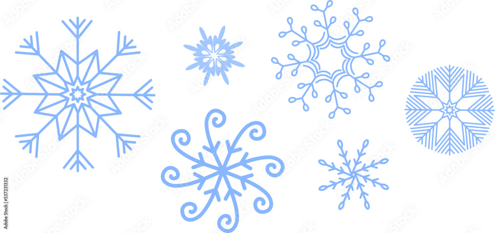 Snowflake winter set. Silhouette vector illustration. Merry Christmas, seasonal concept.