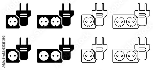 Cartoon electric plug. socket, electricity, power logo or symbol. Power plugs and cable. Socket plug adapter. Wire, cable of energy icon